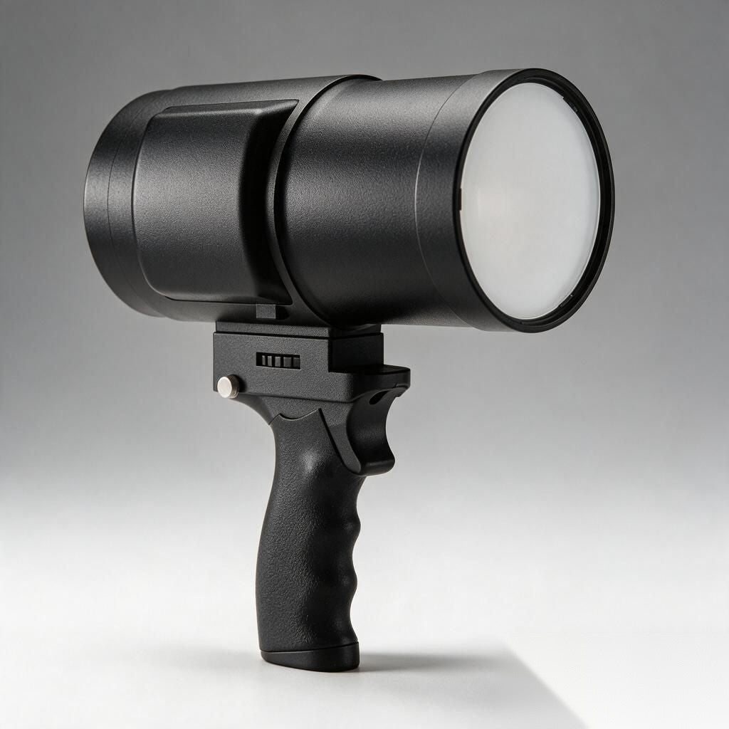 Pistol grip mounted on a Profoto B10 head